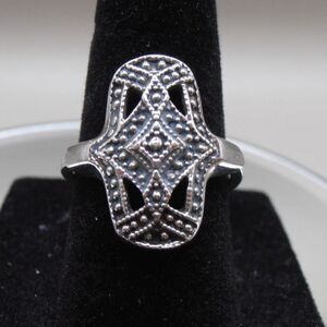VTG Avon Silver Tone Filigree Statement Ring Size 6 Art Deco Inspired